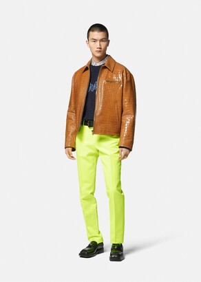 Versace Croc-Effect Leather Blouson Jacket - ShopStyle